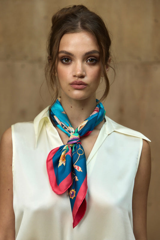 The Secrets of the Emirati Dhow (Navy Blue, Fuchsia)/ Silk Scarf