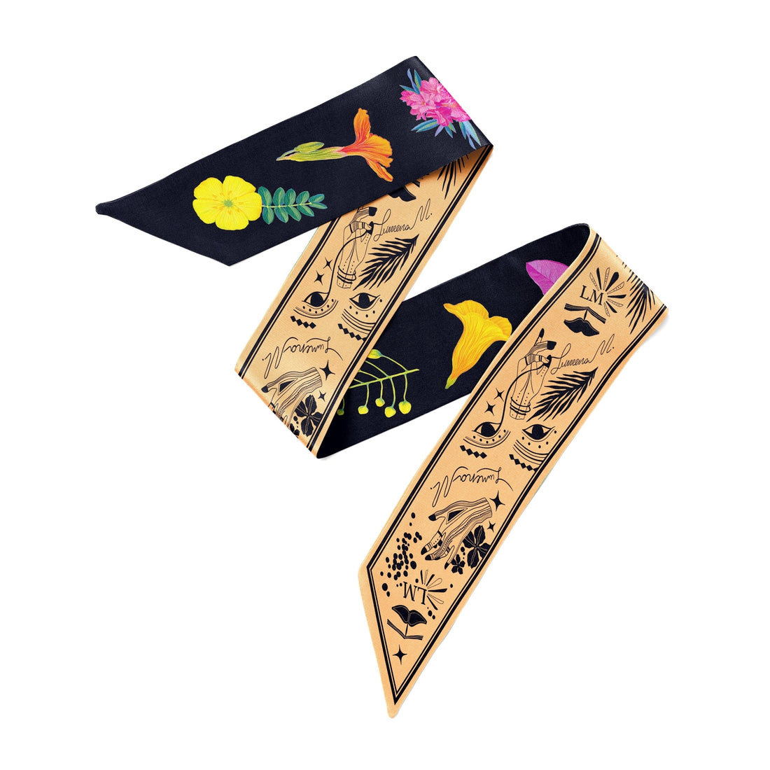 UAE Botanicals (Black) / Silk twilly scarf - Lumena Maison