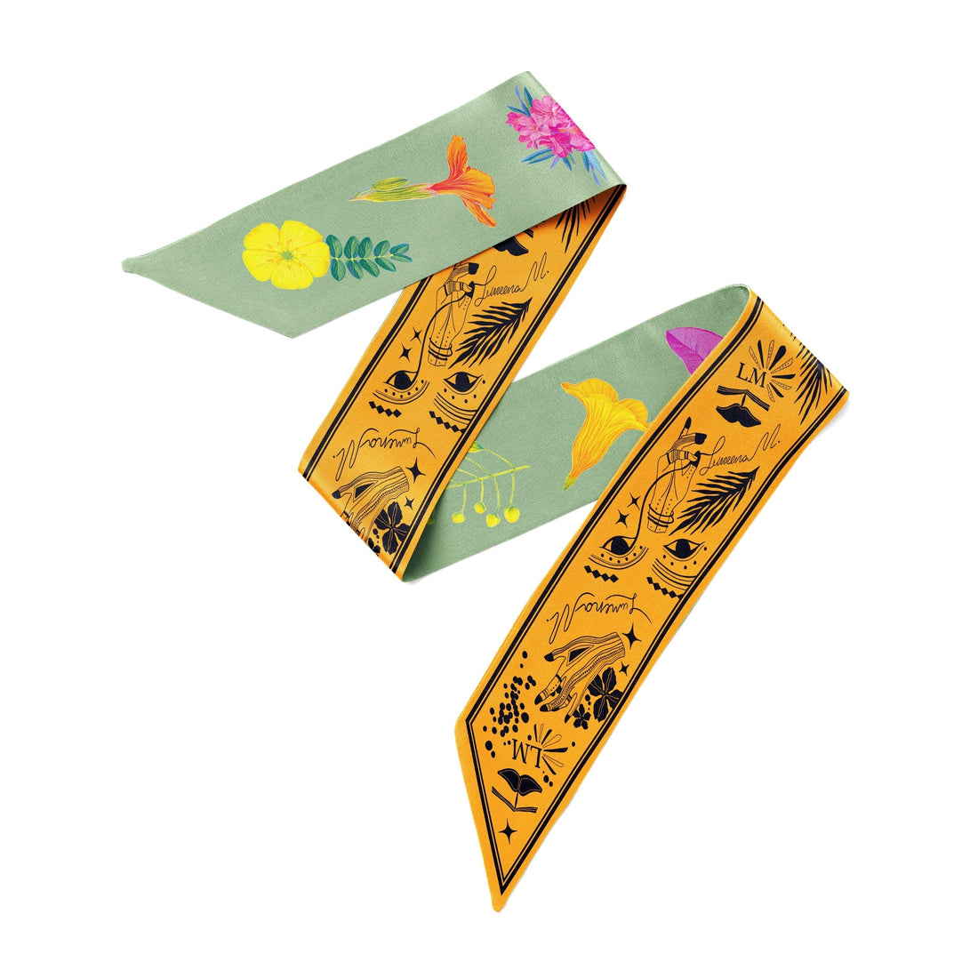 UAE Botanicals (Sage Green) / Silk twilly scarf - Lumena Maison