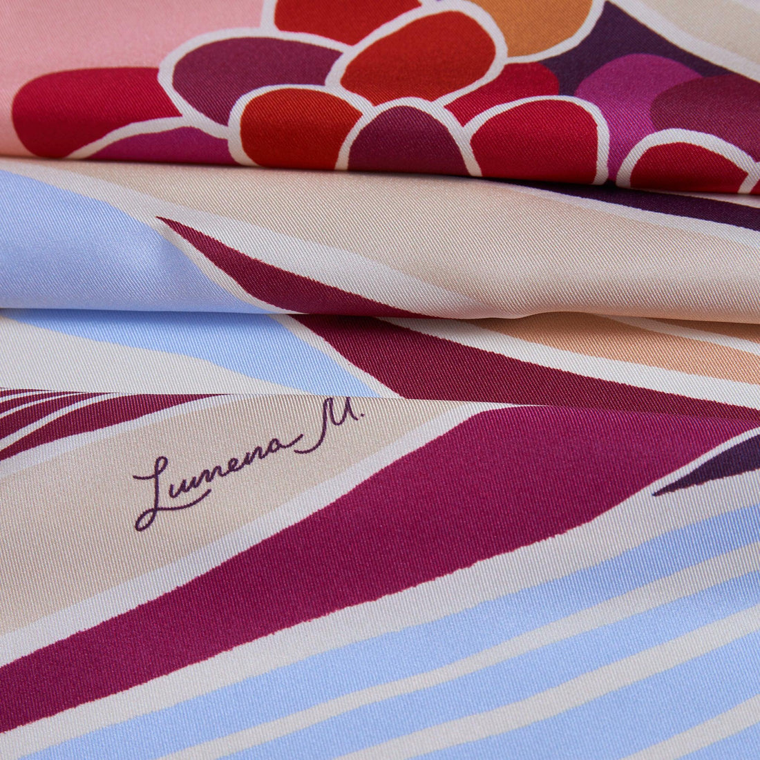 The Palm (Burgundy & Sky Blue frame) / Silk scarf - Lumena Maison