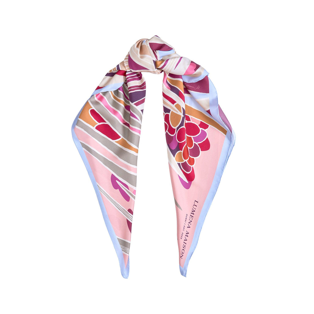 The Palm (Burgundy & Sky Blue frame) / Silk scarf - Lumena Maison
