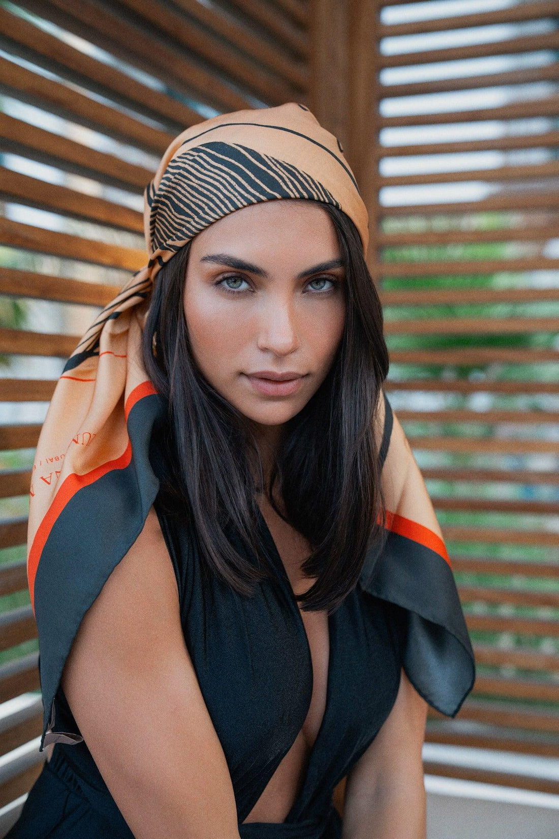 The Dubai skyline (Espresso Brown) / Silk scarf - Lumena Maison