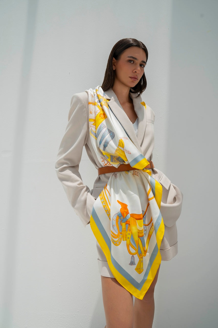 The Story of Emirati Equestrian Heritage (Yellow & Blue)/ Silk scarf