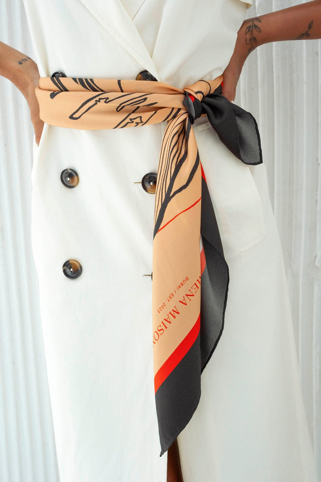 The Dubai skyline (Espresso Brown) / Silk scarf - Lumena Maison