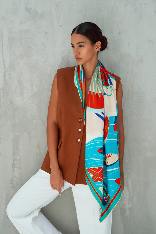 The Dubai Kite beach (Brick Orange) / Silk scarf - Lumena Maison