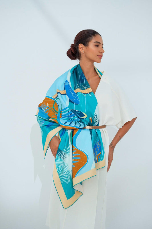 The Dubai Kite beach (Frosty Green) / Silk scarf - Lumena Maison