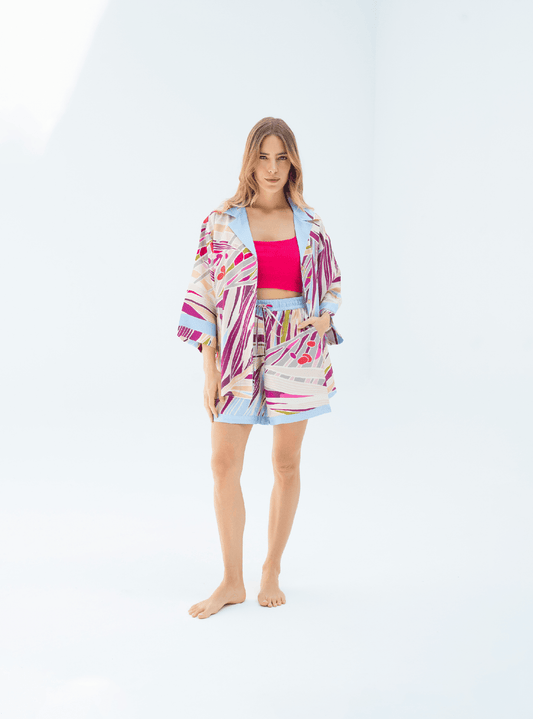 The Palm (Burgundy) / Silk set with shorts - Lumena Maison