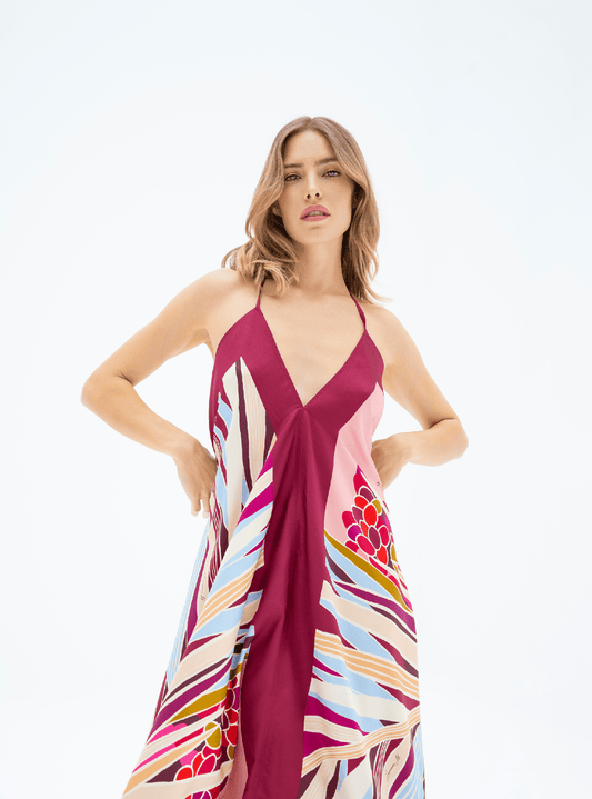 The Palm (Burgundy) / Silk dress - Lumena Maison
