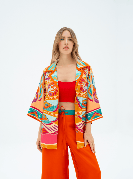 Life "Hayeti" (Desert Yellow) / Silk set with pants - Lumena Maison