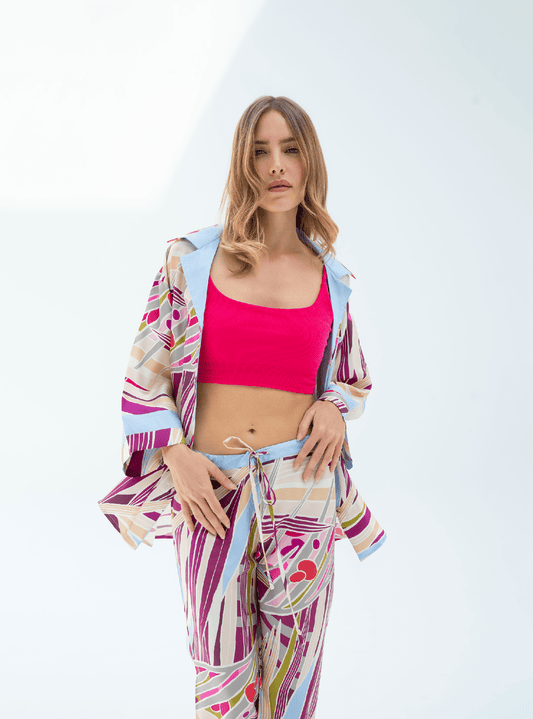 The Palm (Burgundy) / Silk set with pants - Lumena Maison