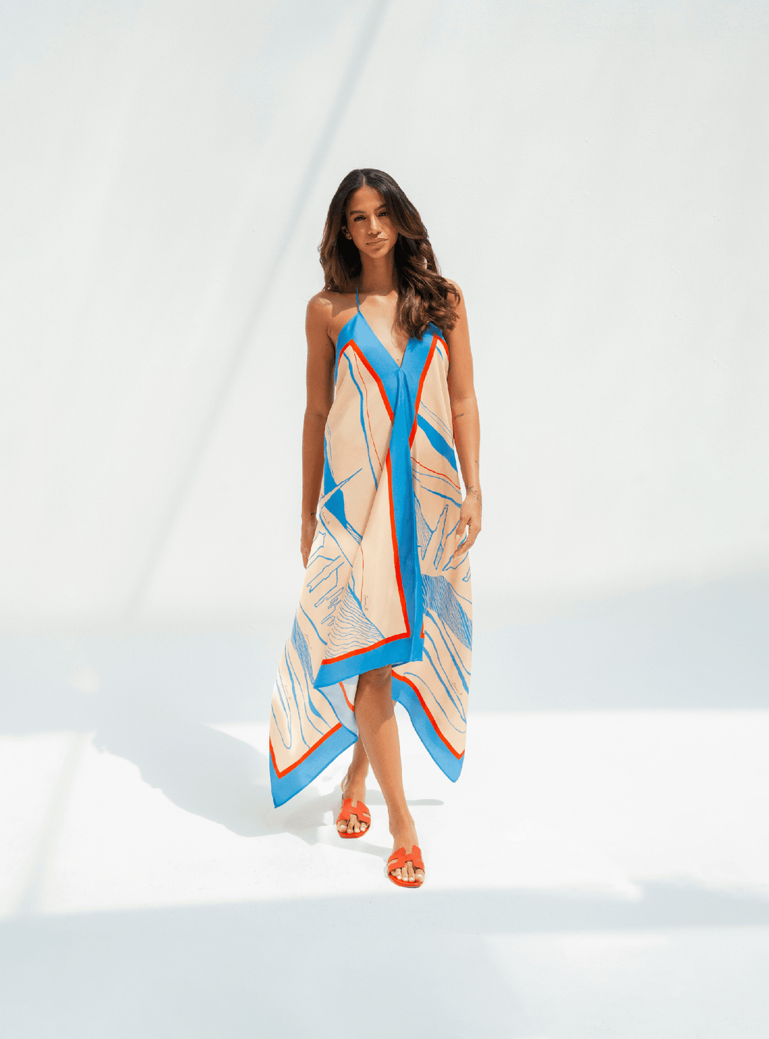 The Dubai skyline (Marine Blue) / Silk dress - Lumena Maison