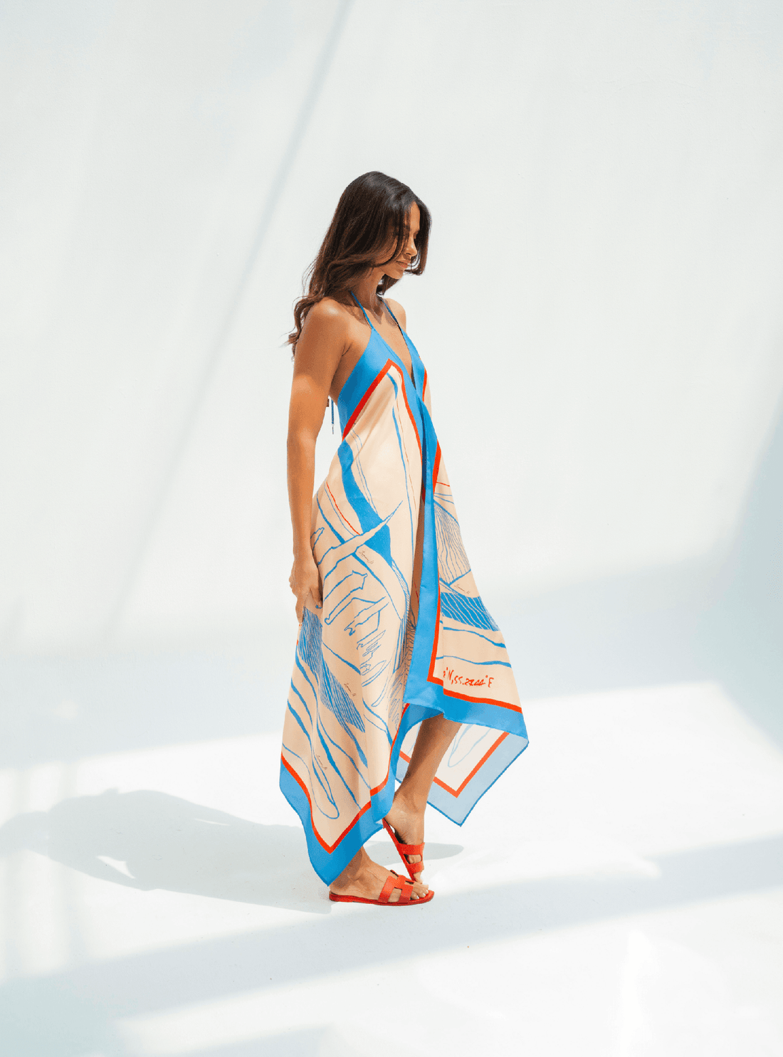 The Dubai skyline (Marine Blue) / Silk dress - Lumena Maison
