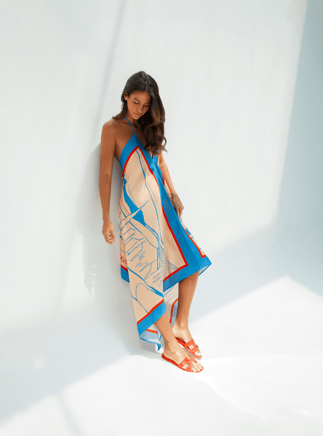 The Dubai skyline (Marine Blue) / Silk dress - Lumena Maison