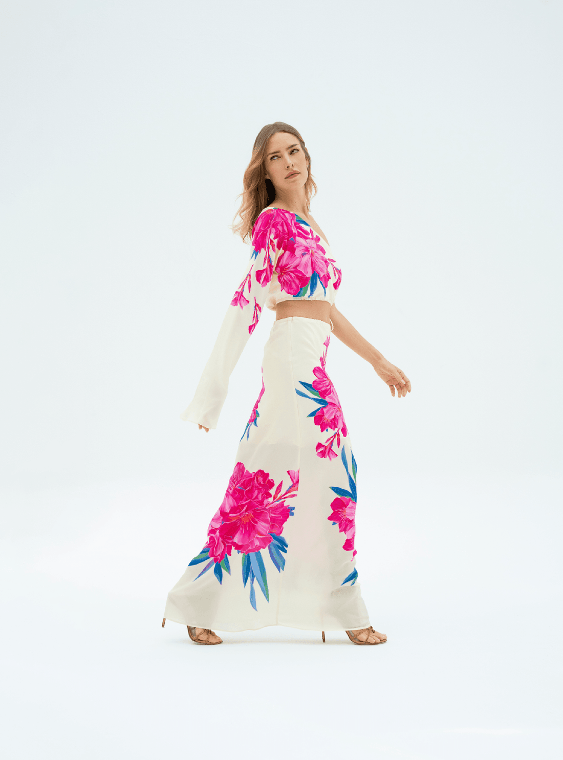 UAE Botanicals (Milky White) / Silk set with skirt - Lumena Maison