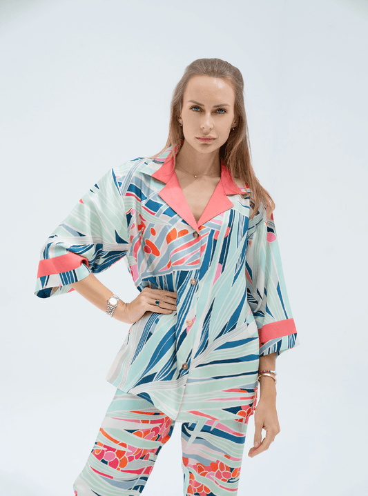 The Palm / Silk set with pants - Lumena Maison