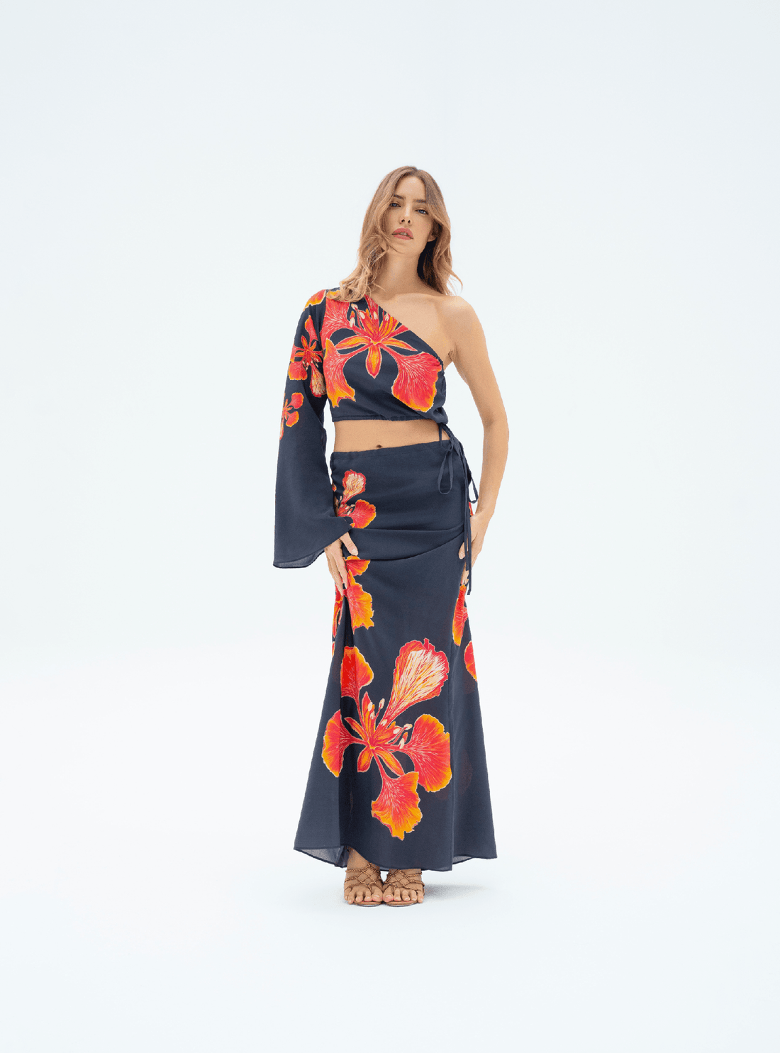 UAE Botanicals (Black) / Silk set with skirt - Lumena Maison