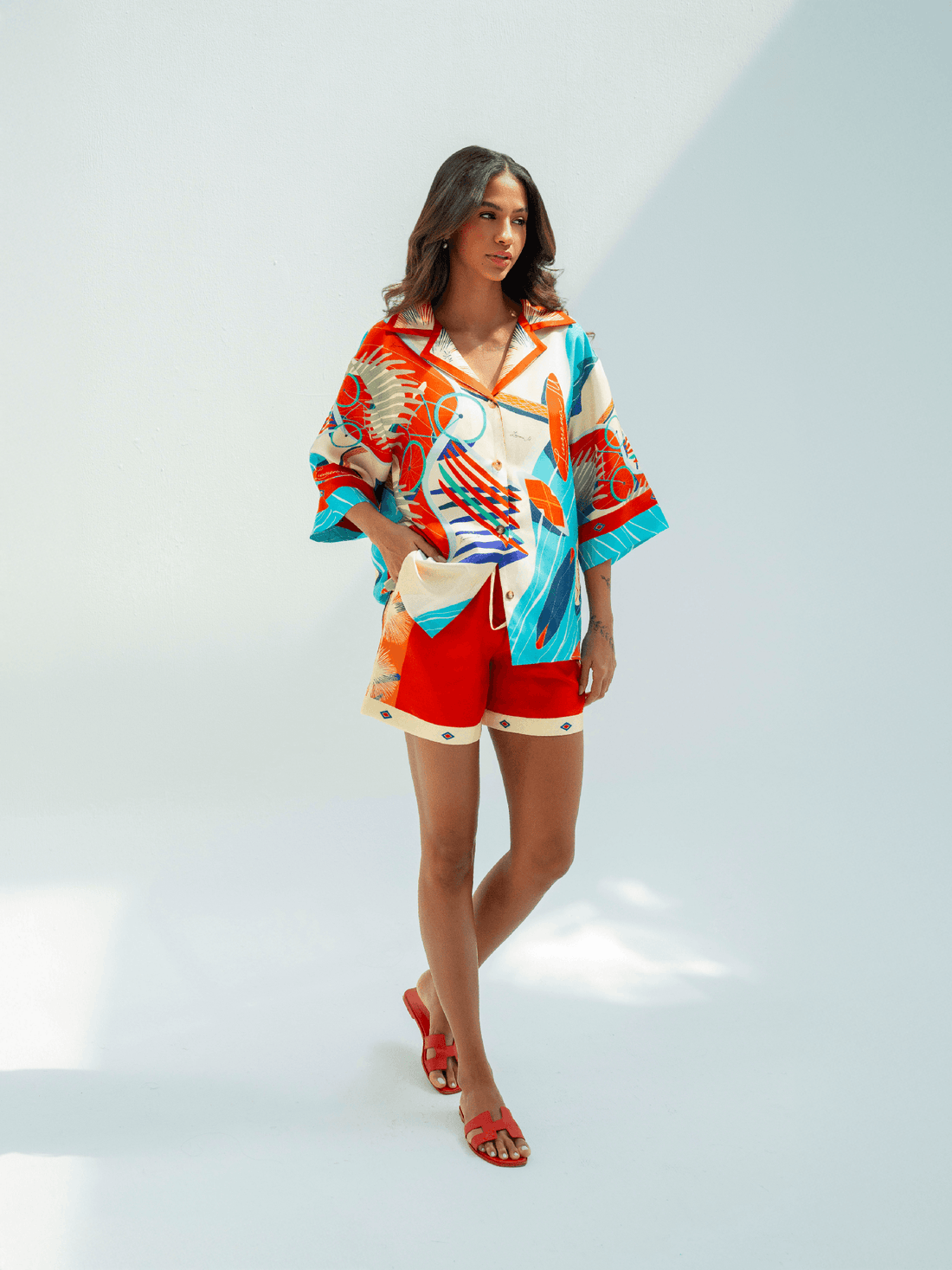 The Dubai Kite beach (Brick Orange) / Silk set with shorts - Lumena Maison