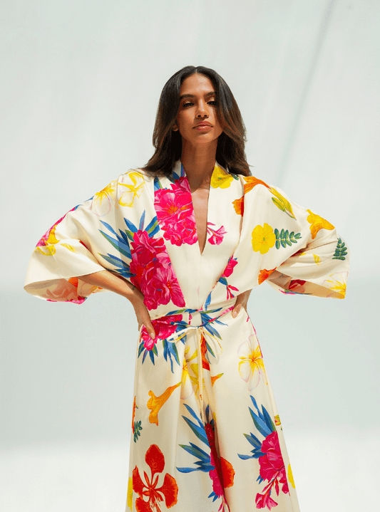 UAE Botanicals (Milky White) / Kimono dress - Lumena Maison