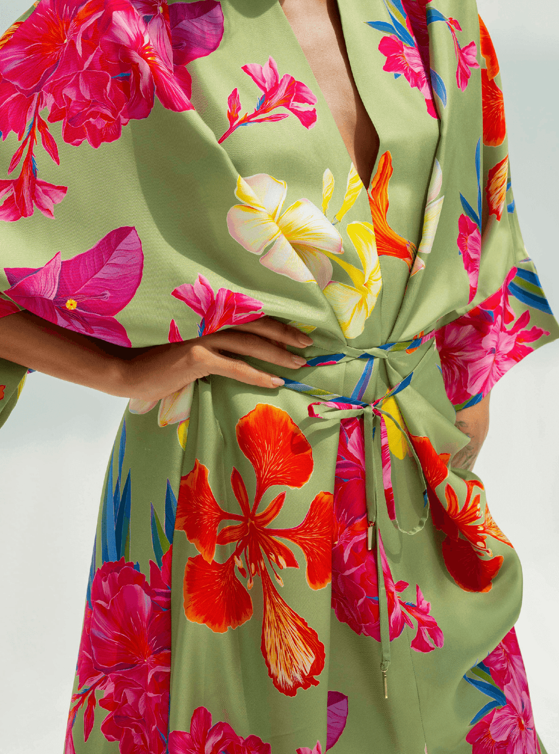 UAE Botanicals (Sage Green) / Kimono dress - Lumena Maison