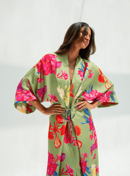 UAE Botanicals (Sage Green) / Kimono dress - Lumena Maison