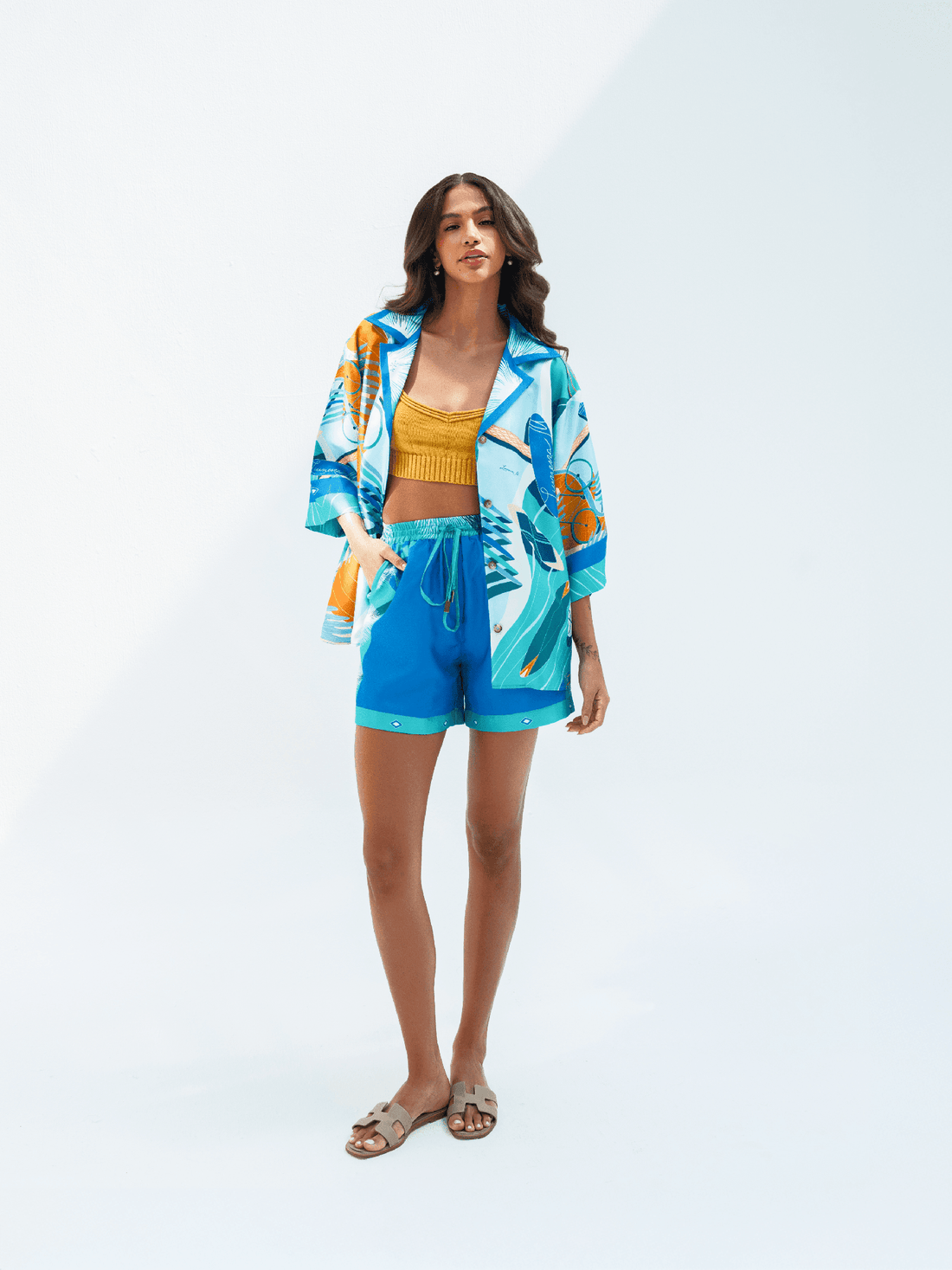 The Dubai Kite beach (Frosty Green) / Silk set with shorts - Lumena Maison