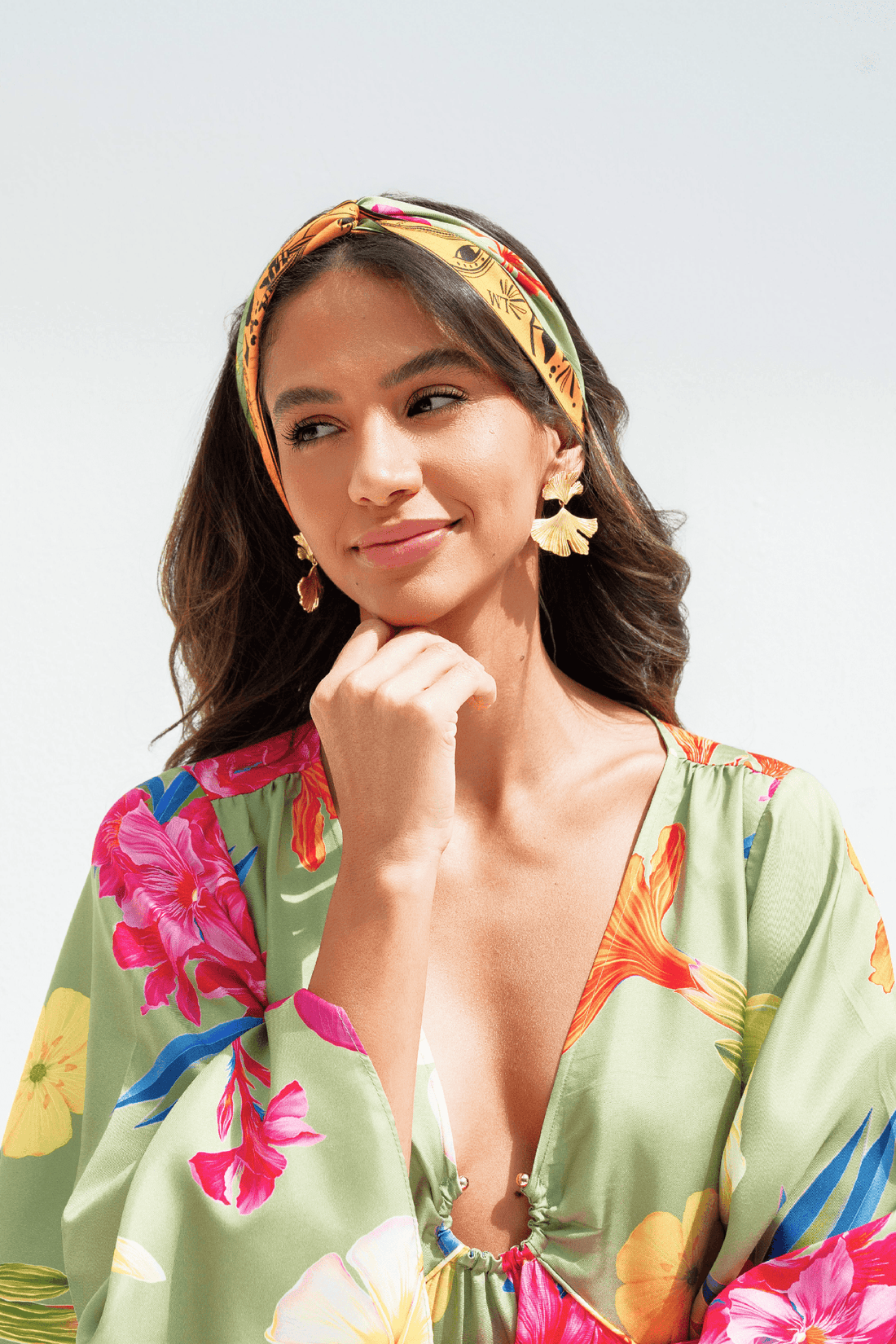 UAE Botanicals (Sage Green) / Silk twilly scarf - Lumena Maison