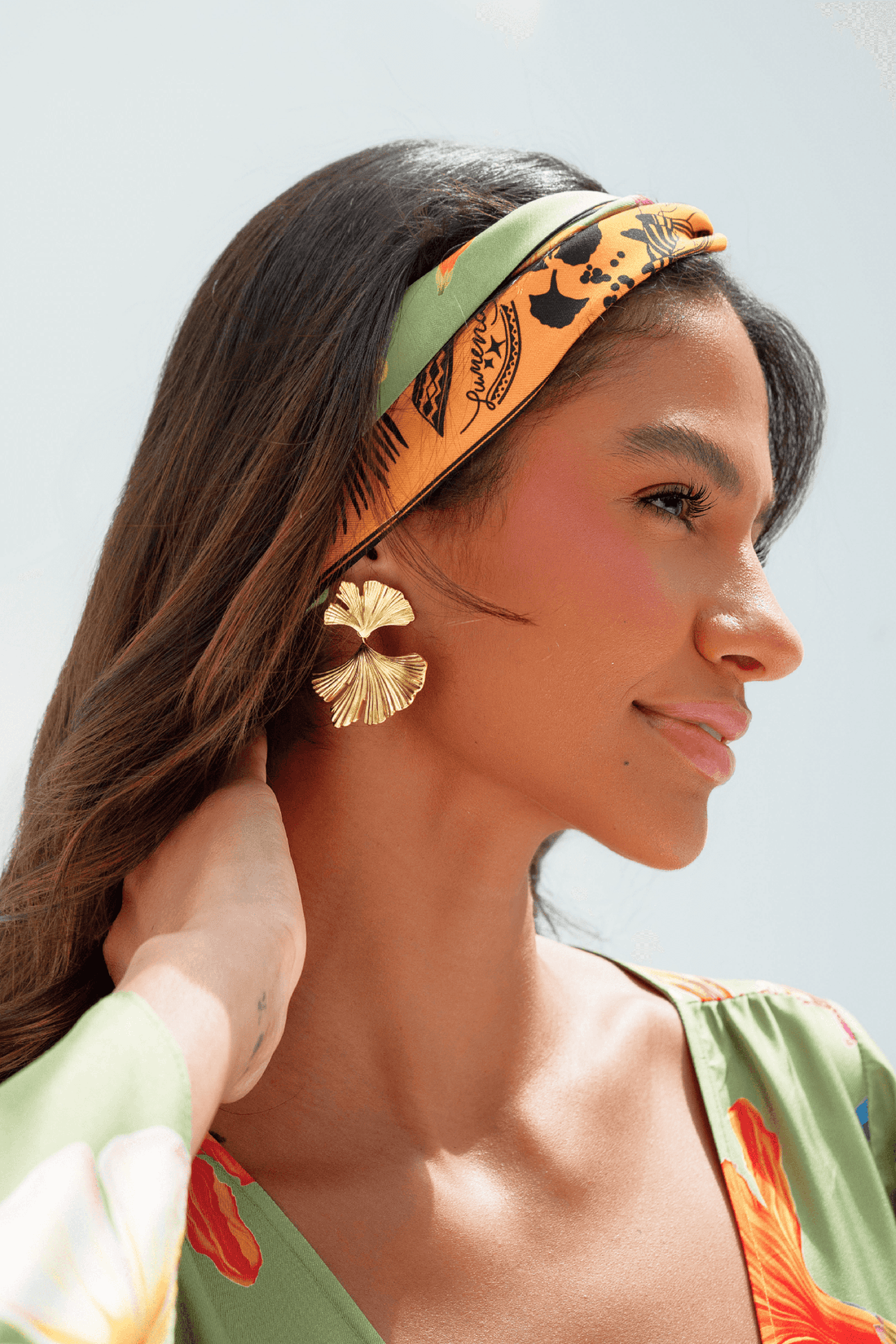 UAE Botanicals (Sage Green) / Silk twilly scarf - Lumena Maison