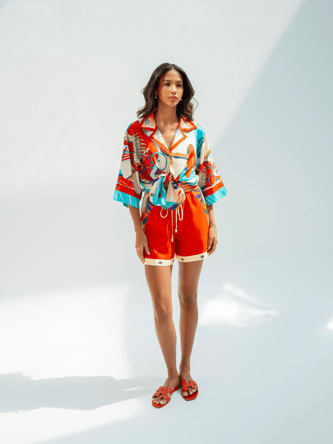 The Dubai Kite beach (Brick Orange) / Silk set with shorts - Lumena Maison