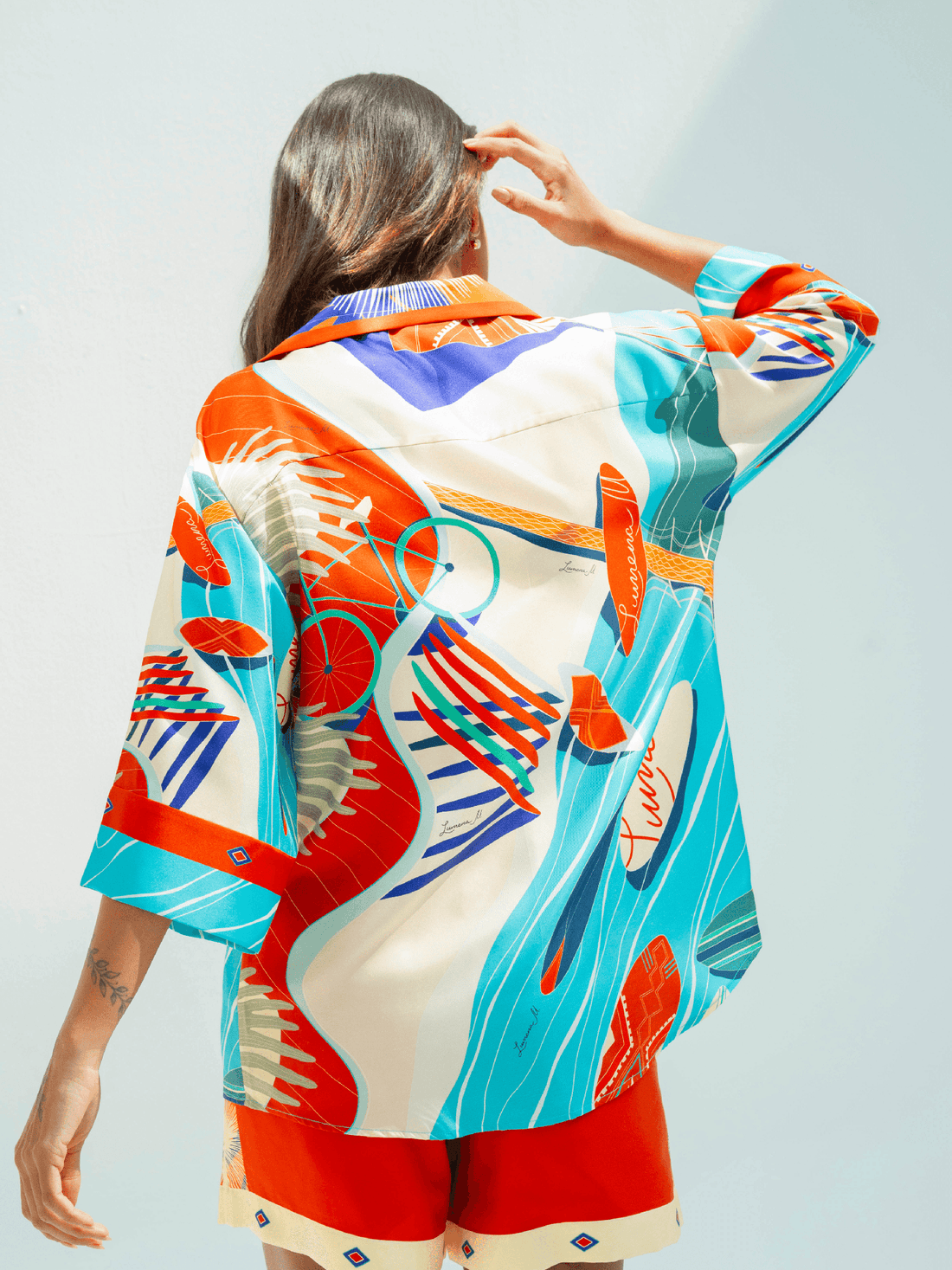 The Dubai Kite beach (Brick Orange) / Silk set with shorts - Lumena Maison