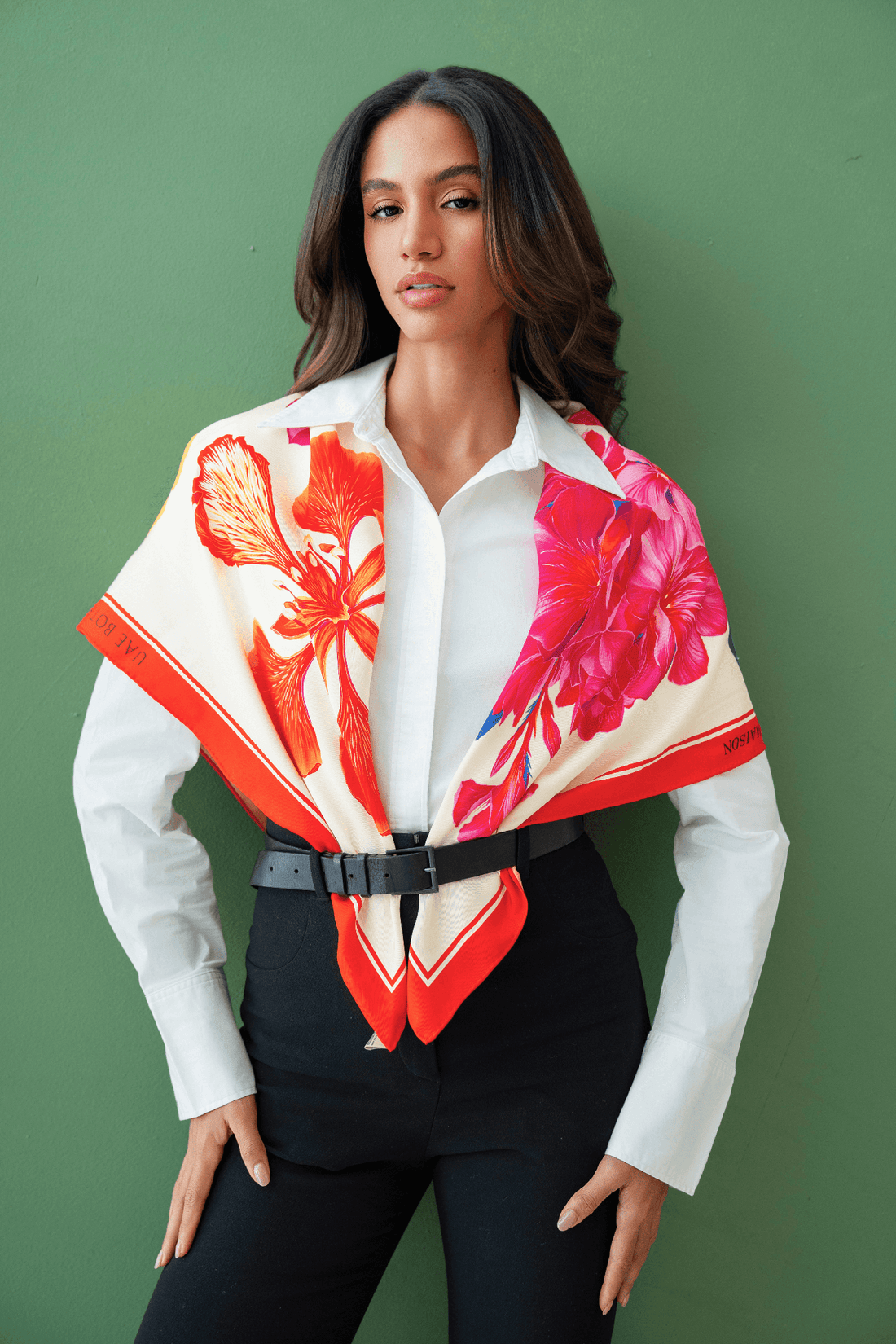 UAE Botanicals (Milky White) / Silk scarf - Lumena Maison