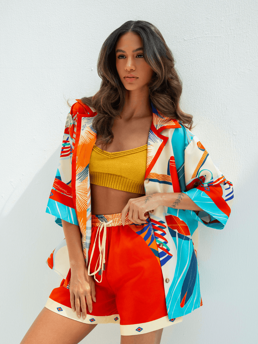 The Dubai Kite beach (Brick Orange) / Silk set with shorts - Lumena Maison