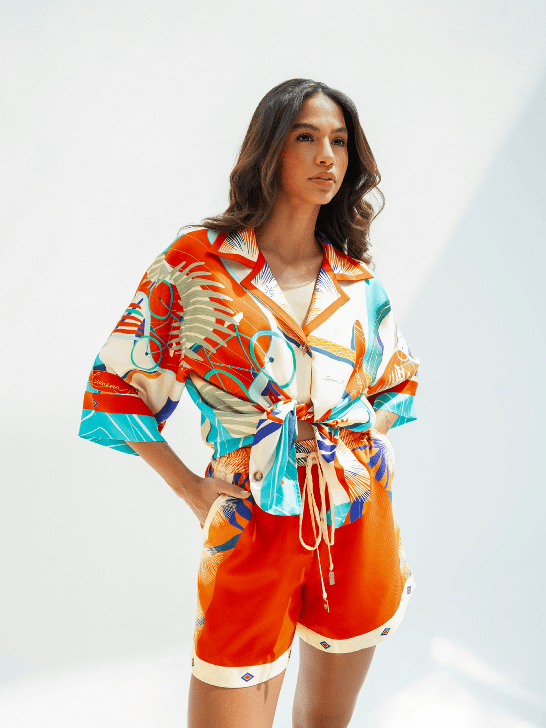The Dubai Kite beach (Brick Orange) / Silk set with shorts - Lumena Maison