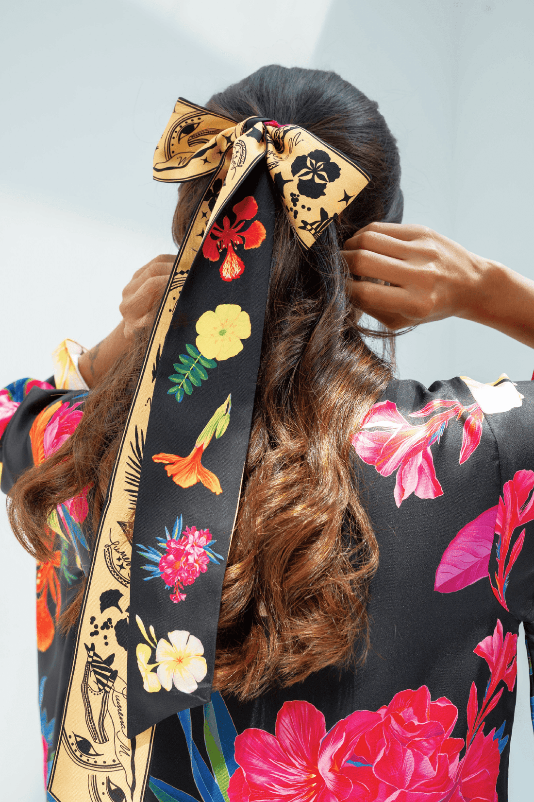 UAE Botanicals (Black) / Silk twilly scarf - Lumena Maison