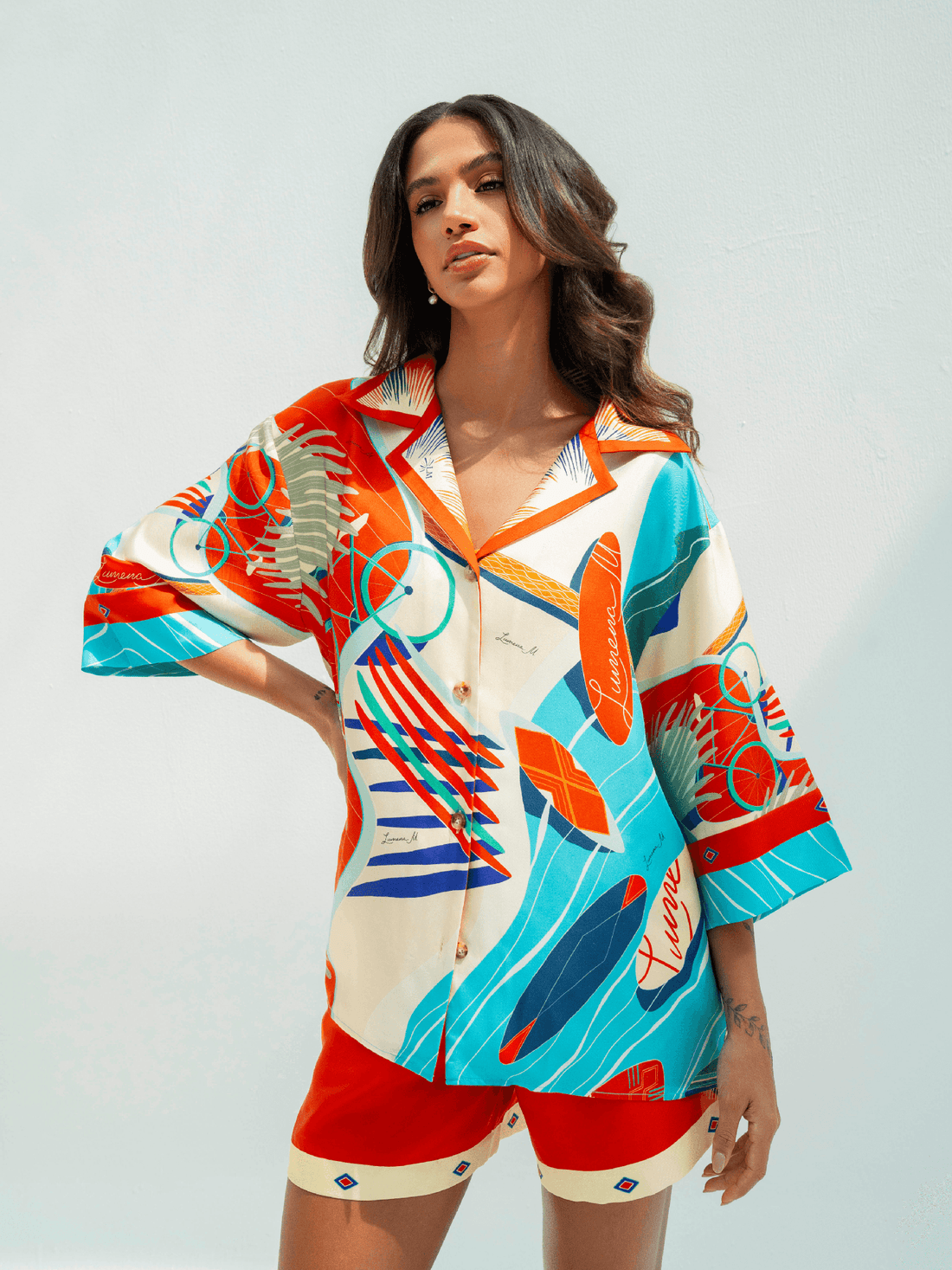 The Dubai Kite beach (Brick Orange) / Silk set with shorts - Lumena Maison