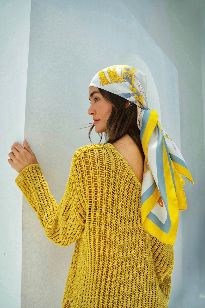 The Story of Emirati Equestrian Heritage (Yellow & Blue)/ Silk scarf