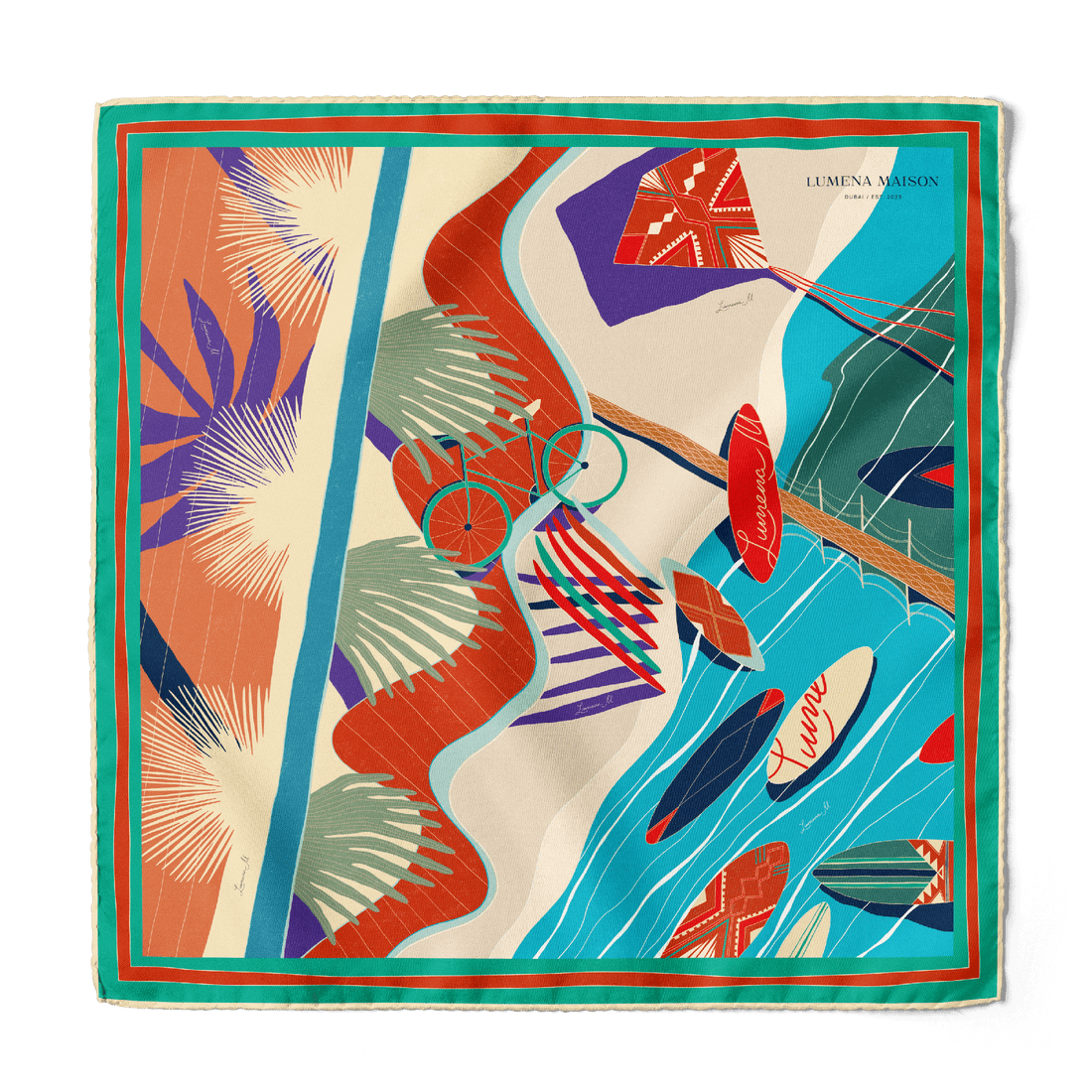 The Dubai Kite beach (Brick Orange) / Silk scarf - Lumena Maison