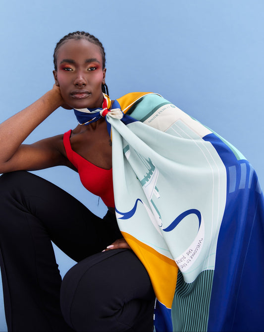 Peaceful Skies, Endless Horizons- UAE (Admiral Blue, Red, Yellow)/ Silk Scarf