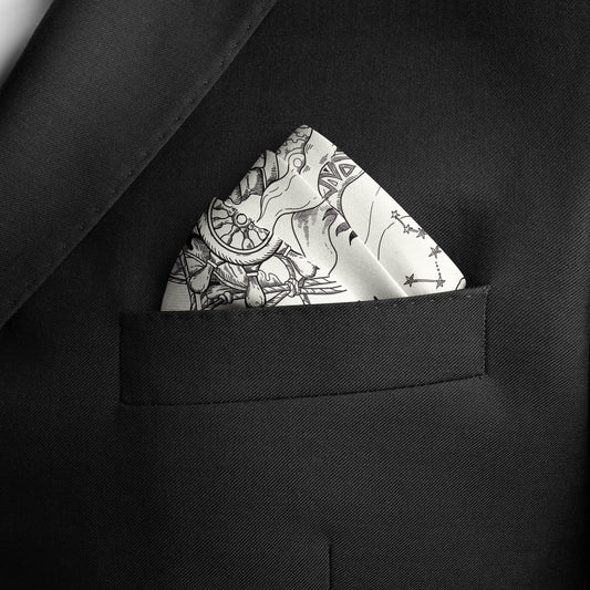 The Secrets of the Emirati Dhow (Ivory White and Charcol Black )/ Pocket square 35