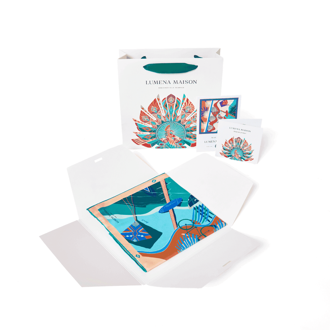 Signature silk packaging for elegant scarf presentation | Lumena Maison