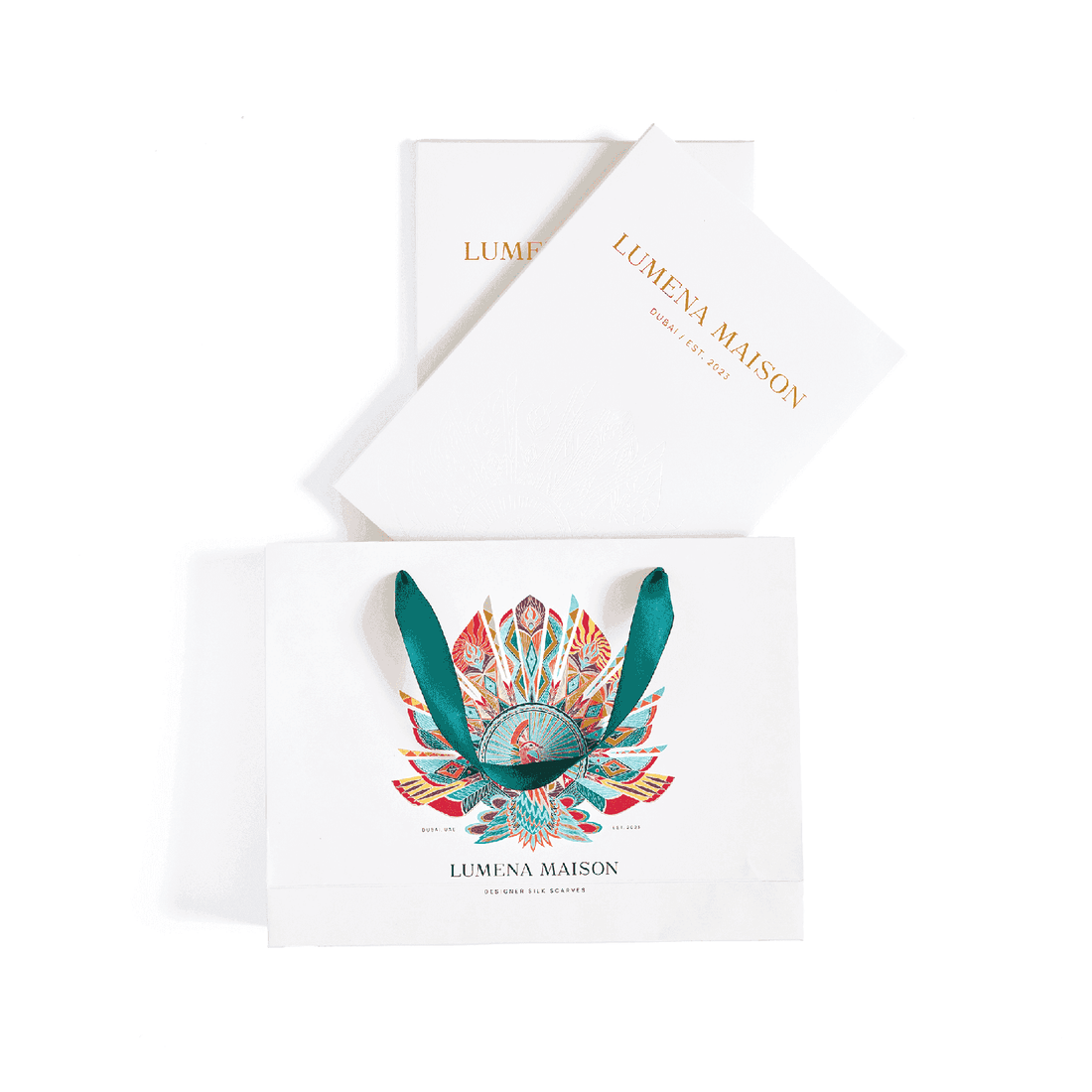 The Story of Emirati Equestrian Heritage (Blue & Red )/ Silk scarf