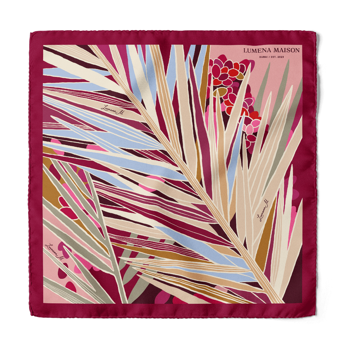 The Palm (Burgundy) / Pocket square 35 - Lumena Maison