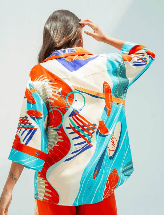 The Dubai Kite beach (Brick Orange) / Silk set with pants - Lumena Maison