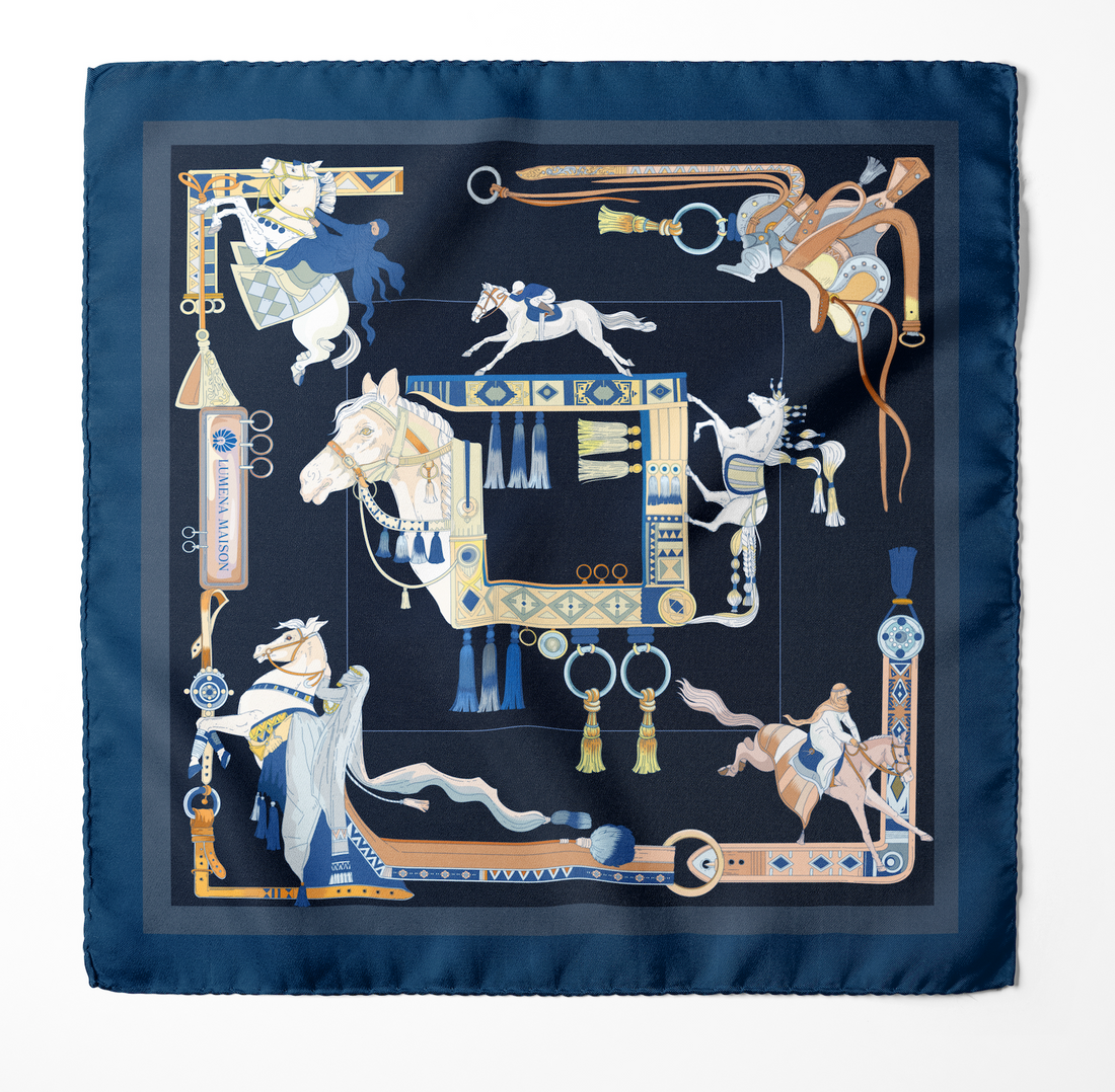 The Story of Emirati Equestrian Heritage (Navy & Beige )/ Pocket square 35