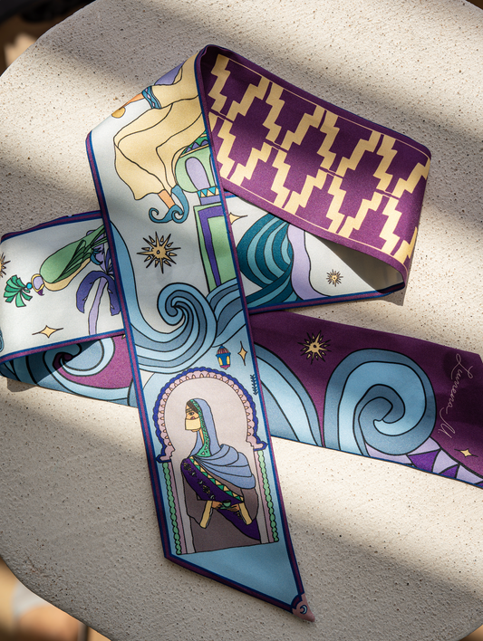 Arabian Nights ( Lavender Purple/ Vanilla Beige)/ Silk twilly scarf