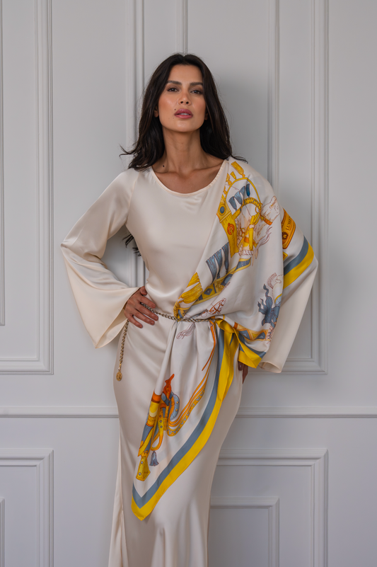 The Story of Emirati Equestrian Heritage (Yellow & Blue)/ Silk scarf