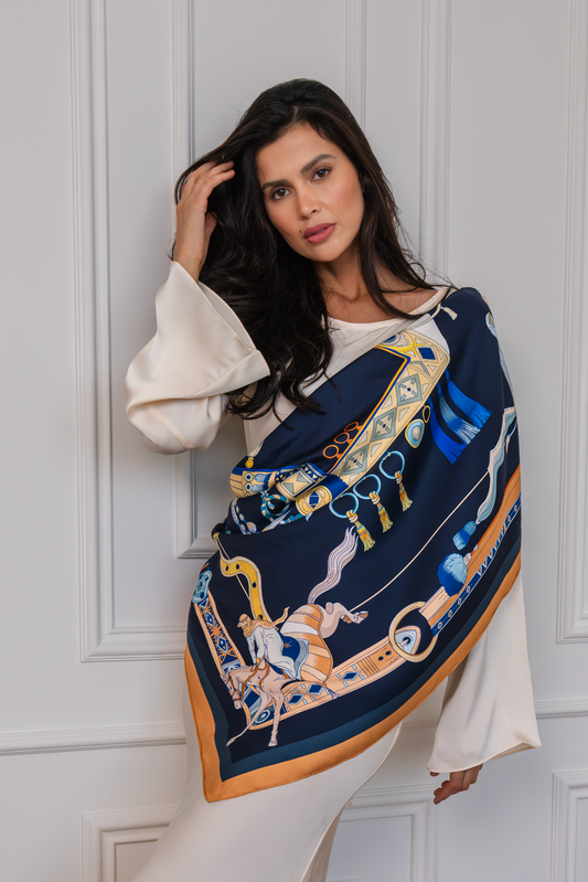 The Story of Emirati Equestrian Heritage (Navy & Beige ) Scarf