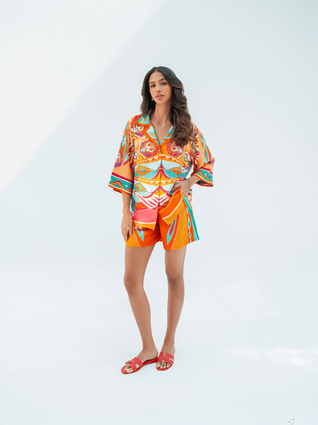 Life "Hayeti" (Desert Yellow) / Silk set with shorts - Lumena Maison