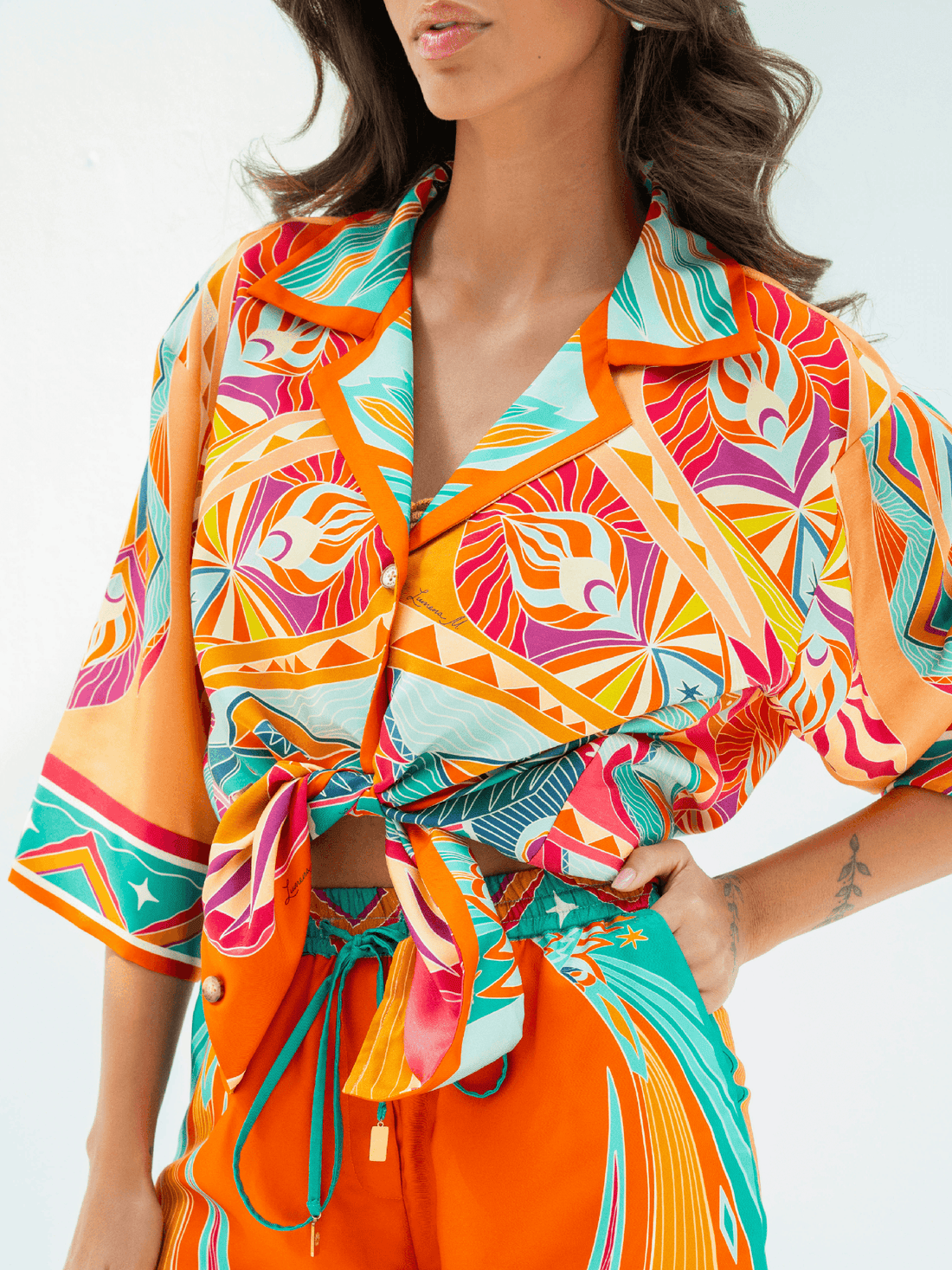 Life "Hayeti" (Desert Yellow) / Silk set with shorts - Lumena Maison