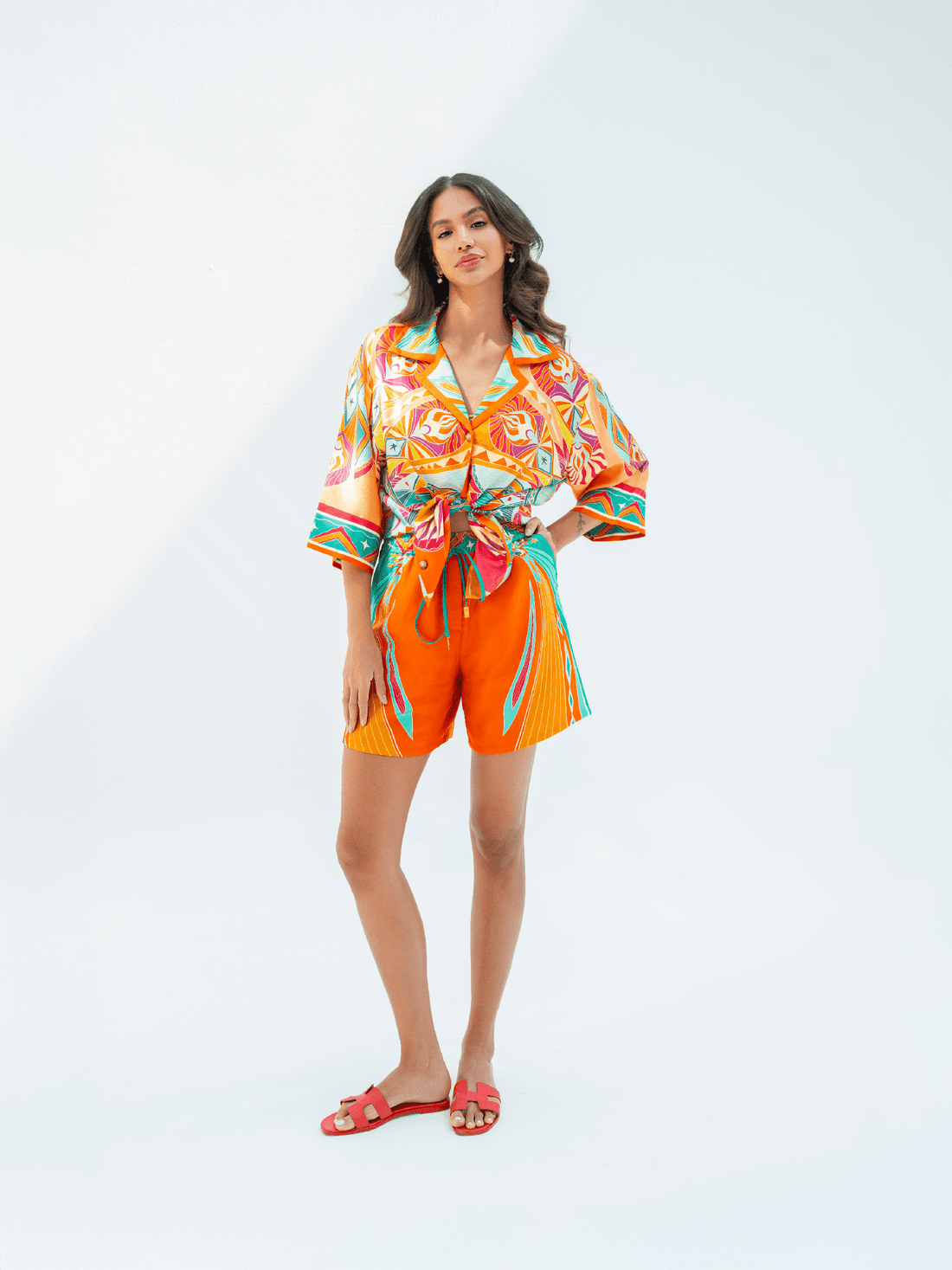 Life "Hayeti" (Desert Yellow) / Silk set with shorts - Lumena Maison