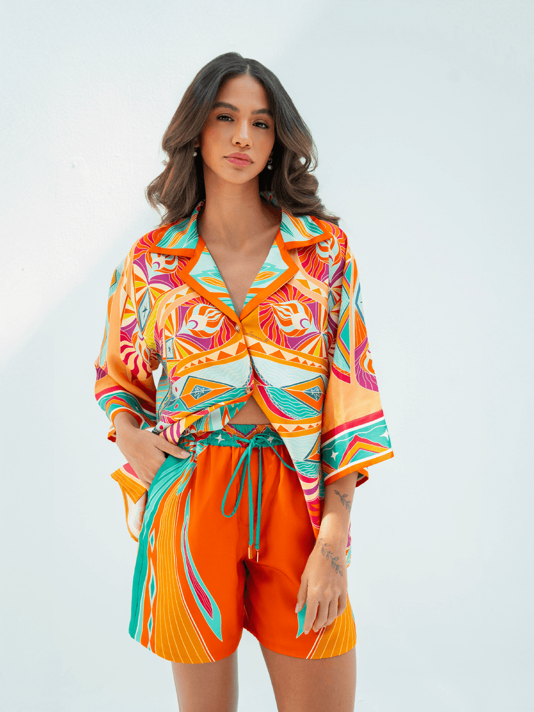 Life "Hayeti" (Desert Yellow) / Silk set with shorts - Lumena Maison